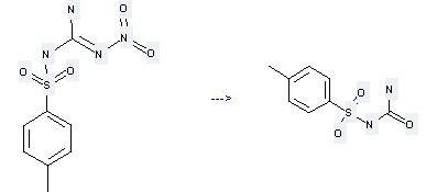 Benzenesulfonamide,N-(aminocarbonyl)-4-methyl- can be prepared by N1-tosyl-N2-nitroguanidine at the temperature of 35 - 40 °C